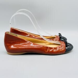 J Crew Shoes Women 7 Brown Black Patent Leather Bow Ballet Flats Cece Italy